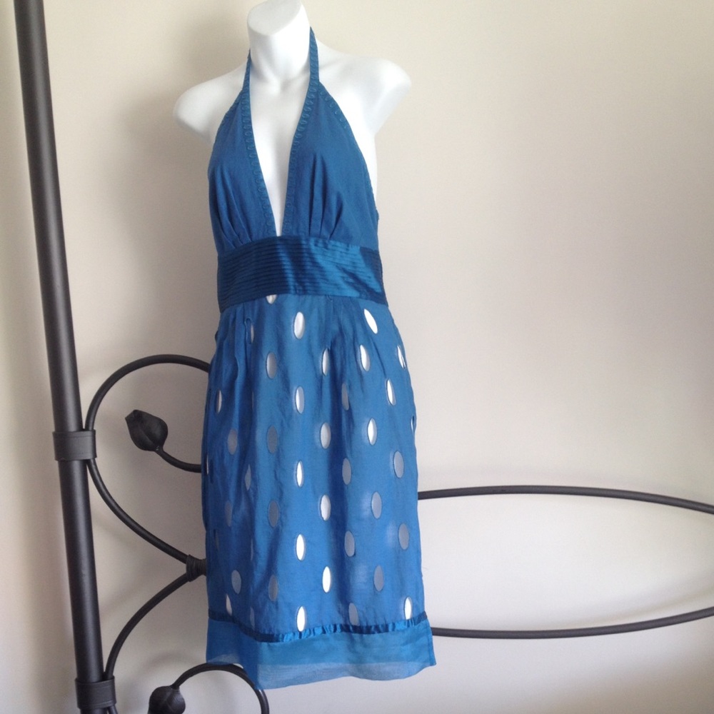 Catherine Malandrino Blue White Lined, HalterDress
